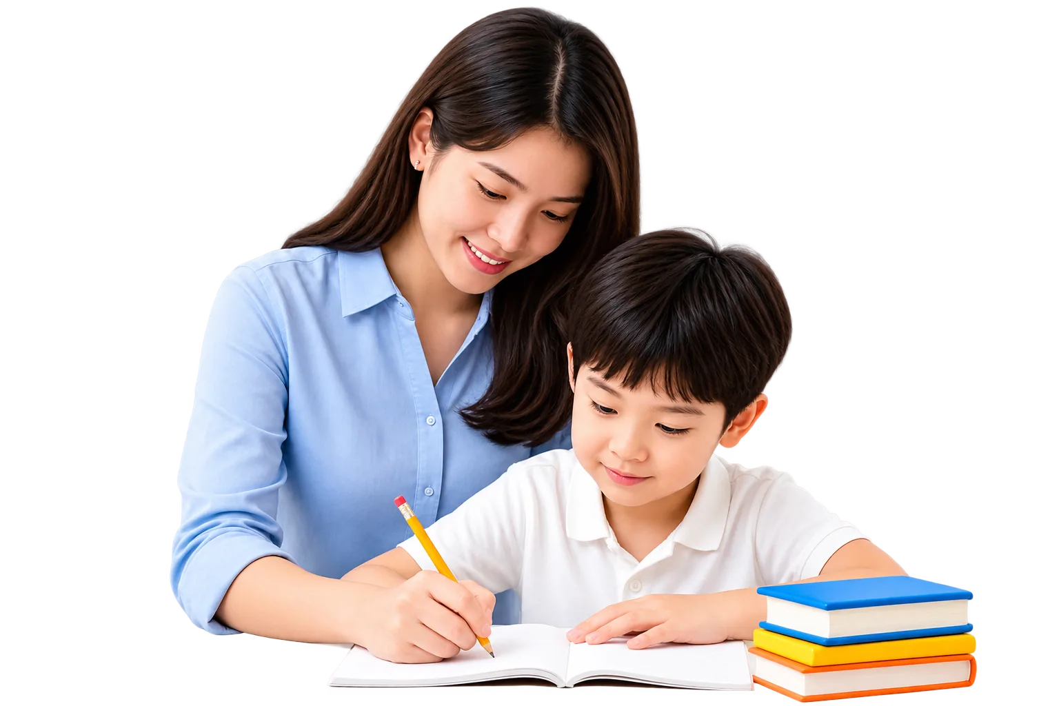 Guru SmartBelajar membimbing anak belajar menulis